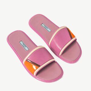 Prada SS17 Runway Pink Color-Block Rubber & Leather Slides